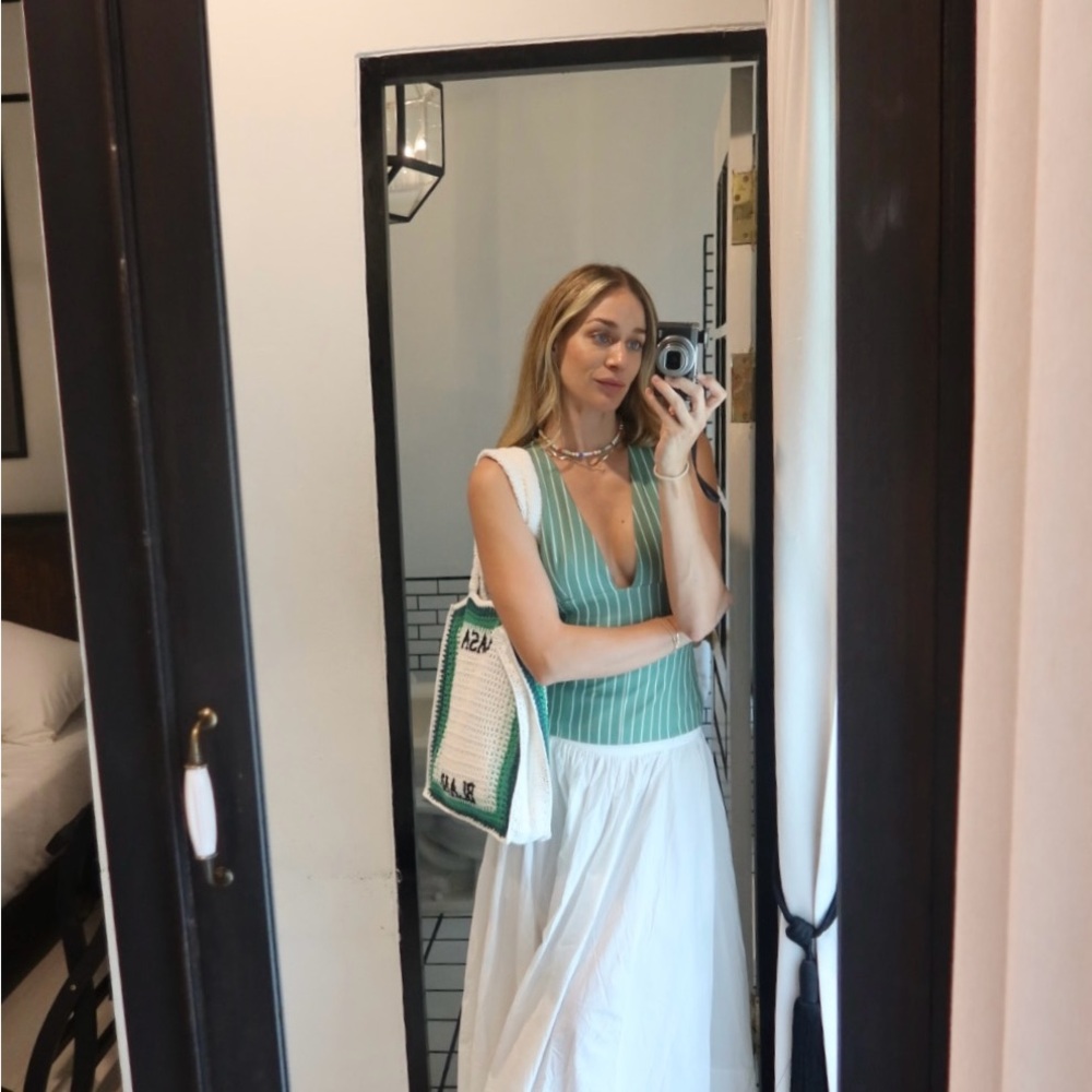 Zara Green Pinstripe Top
